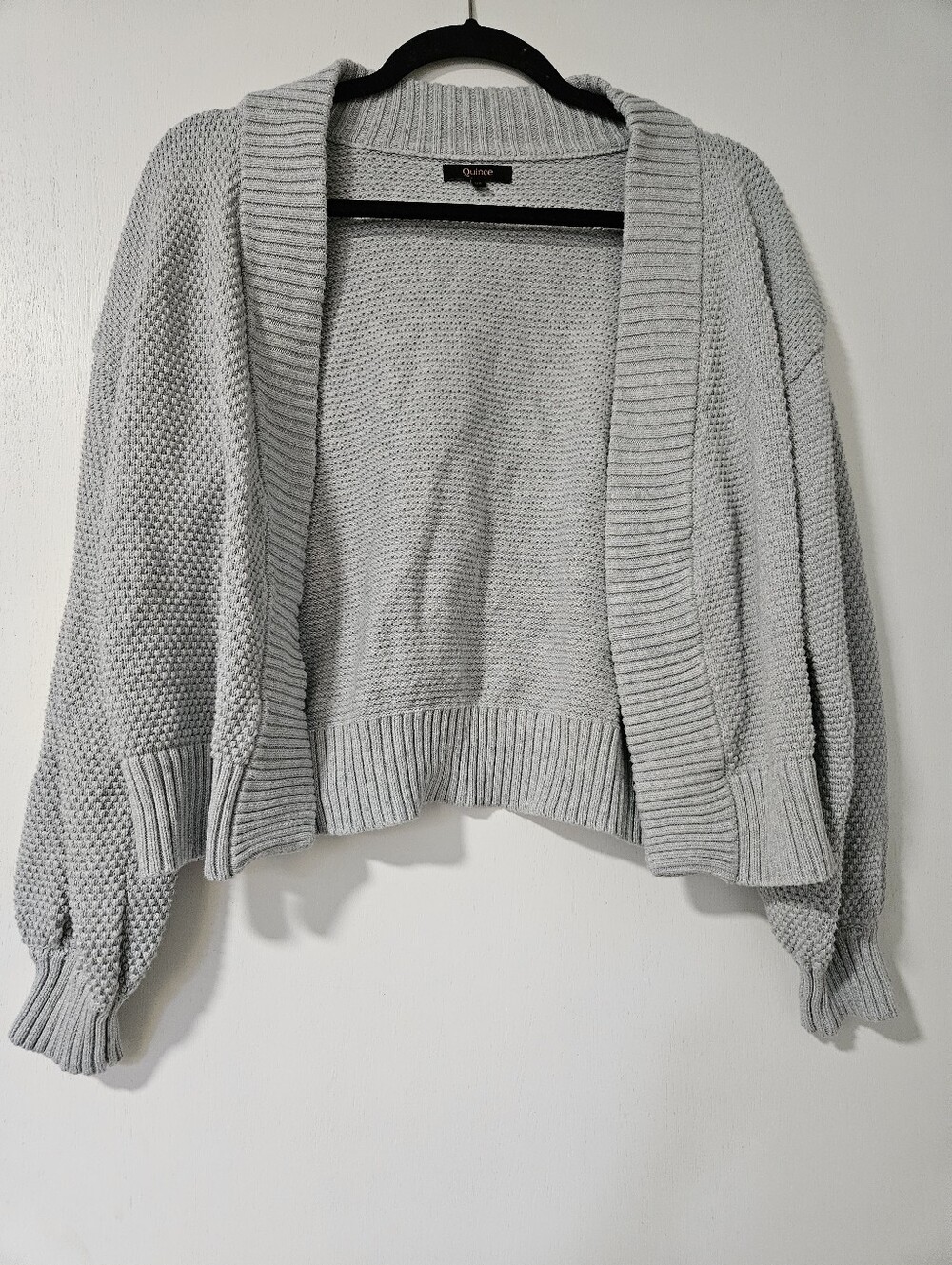 Quince Heather Dove Grey Organic Cotton Waffle Stitch Open Cardigan Size XS